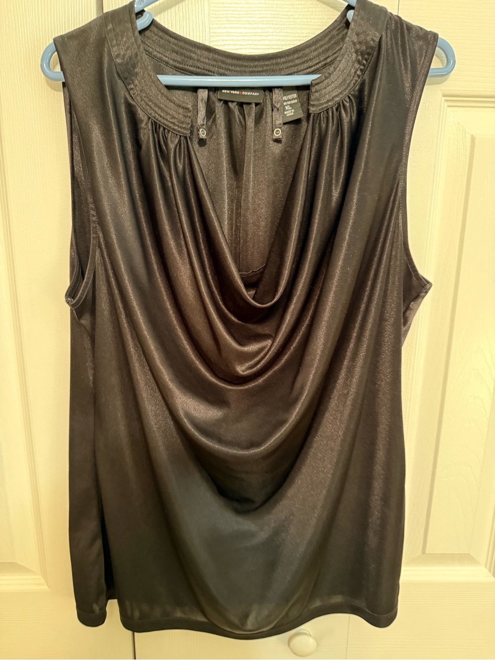 New York & Company Black Satin-Look Cowl Neck Sleeveless Top